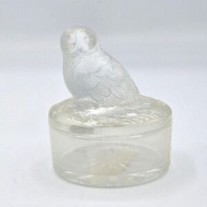 Vintage Luminarc France Frosted Glass Owl Trinket Jewelry Box